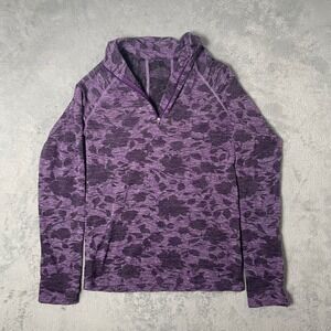 Athleta Momentum Top Womens Medium Half Zip Purple Floral Activewear Athleisure